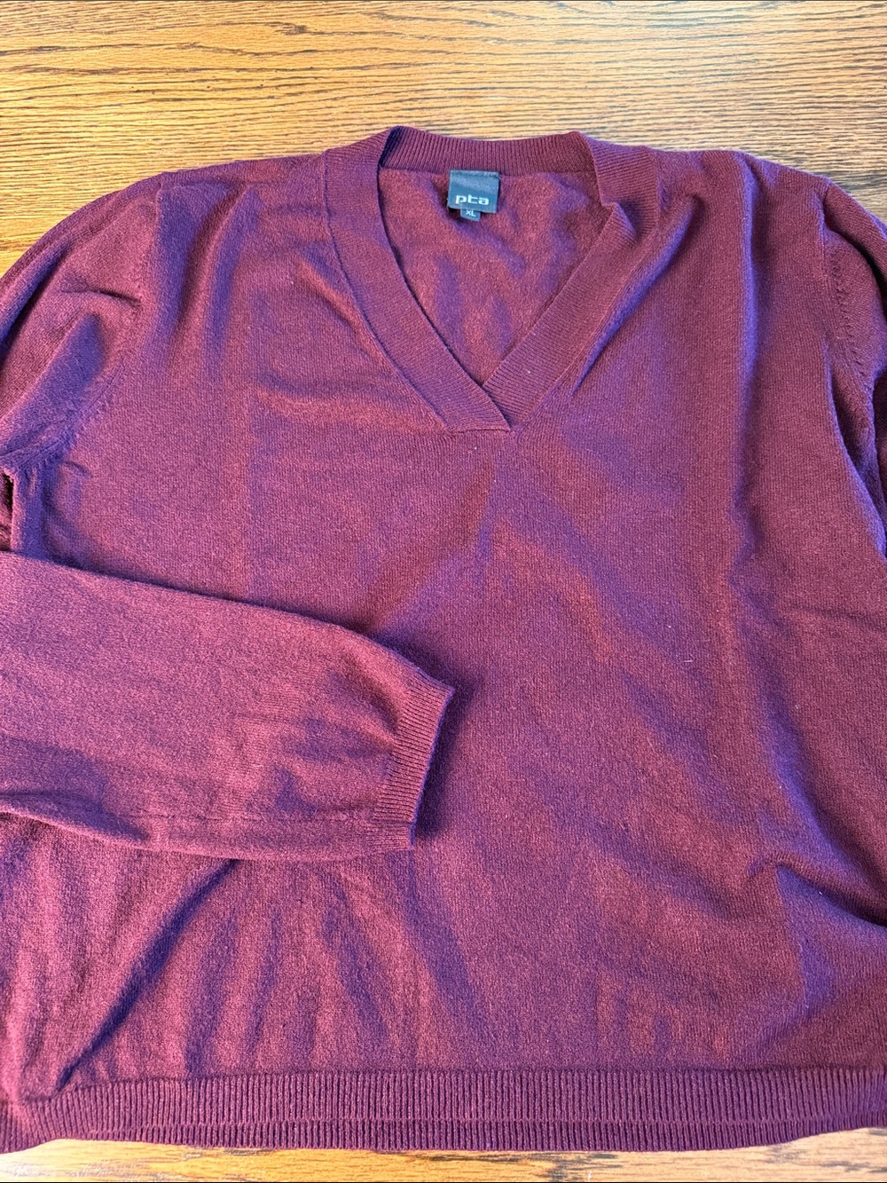 Lightweight Boxy Burgundy V Neck Sweater PTA XL Wine Fine Knit Pullover